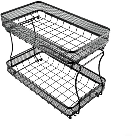 Jotekonoby Corbeille à fruits à 2 étages pour la cuisine – Bol de rangement amovible pour légumes et pain, support à fruits en acier de style vintage avec circulation d'air