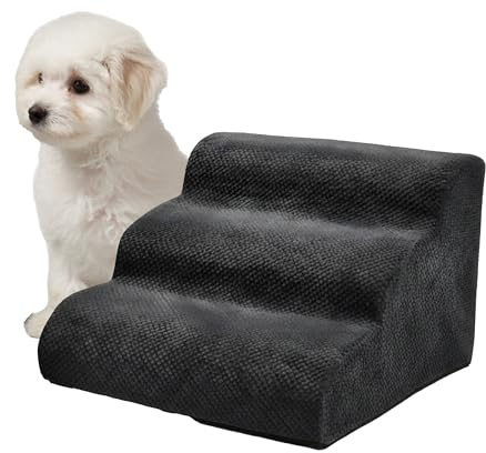 Relaxdays Hundetreppe, 3 Stufen, HxBxT: 35 x 35 x 56 cm, rutschfest, Stoffbezug, Haustiertreppe Bett & Sofa, schwarz