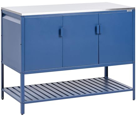 Beliani Outdoor-Küchenschrank Stahl blau mit Edelstahlplatte Silber modern Maenza