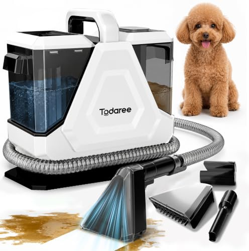 Todaree Tragbare Teppich- & Polsterreinigungsmaschine für Haustiere,14 kPa Stark, Teppichreiniger Waschsauger，Waschsauger & Nasssauger für Teppich, Sofa, Auto,Weiß/Grau