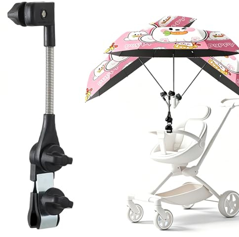 Shibida Soporte universal para sombrilla para andador y silla de ruedas, 360°, ajustable, como accesorio para cochecito, bicicleta, carrito de golf, silla de camping, abrazadera para paraguas