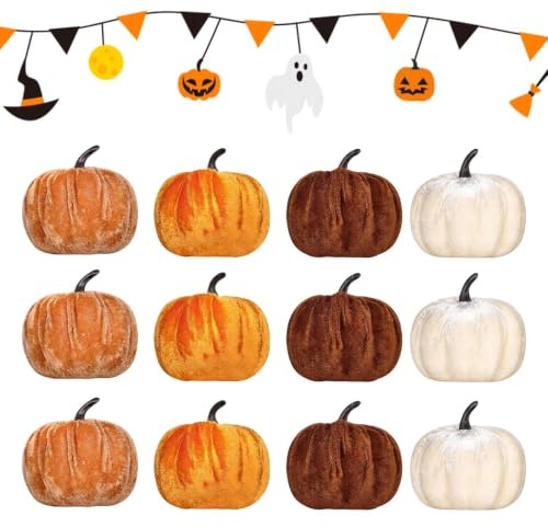 Höstpumpor För 12-Delars Konstgjord Höstdekoration Mittpunkt | Imiterade Dekorationspumpor för Thanksgiving, Halloween, skördetid, skördefest, bondgård, lantlig inredning, , lägenhet,