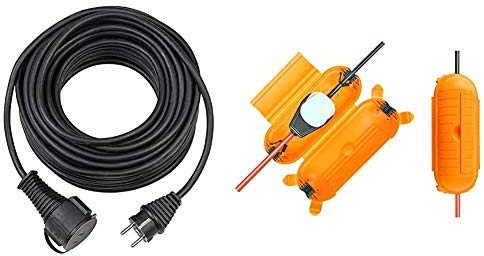 Brennenstuhl Qualitäts-Gummi-Verlängerungskabel 5m (IP44, Kabel für außen) schwarz & Safe-Box BIG IP44 / Schutzbox für Verlängerungskabel (Schutzkapsel für Kabel im Außenbereich) gelb