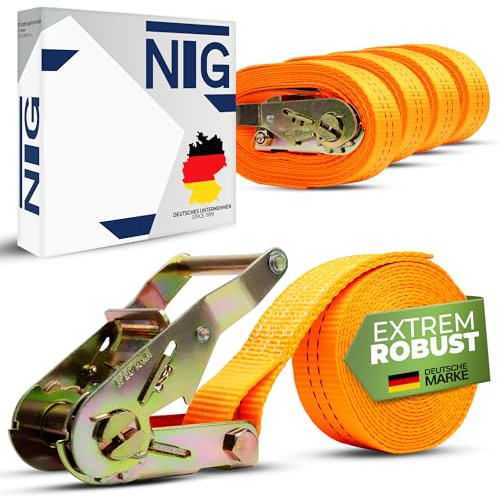 NTG 4 cinghie di tensione 4 m lunghe 2t (2000 daN, KG) – testato TÜV/GS – un pezzo in 35 mm di larghezza con cricchetto in acciaio zincato, robuste e resistenti alle intemperie
