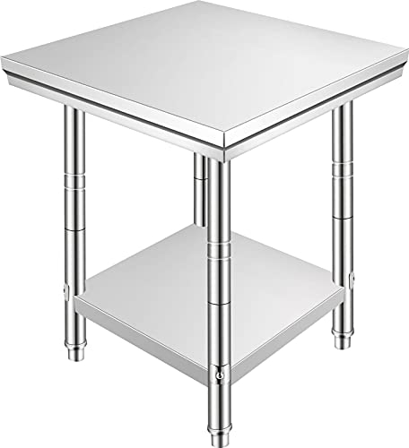 VEVOR Tavolo da Lavoro in Acciaio Inossidabile, 60 x 60 x 80 cm, Piano di Lavoro a 2 Ripiani, Tavolo per Preparazione di Pasti, Cucito, Lavaggio, Artigianato, Garage