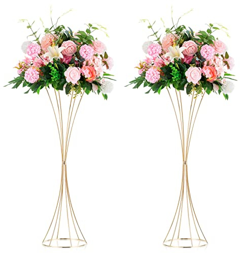 NUPTIO 2 Pcs Gold Vases for Centerpieces, 31.1in Tall Metal Trumpet Vase, Road Lead for Wedding Party Dinner Centerpiece, Flower Stand for Christmas Anniversary Birthday Home Decoration