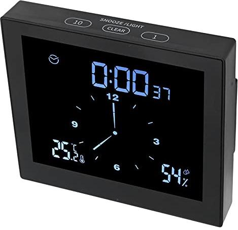Waterproof Digital Shower Clock with Timer, Thermometer and Hygrometer, Bathroom Wall Clock with Large LCD Display, Countdown Alarm, Suction Cup and Stand, Black