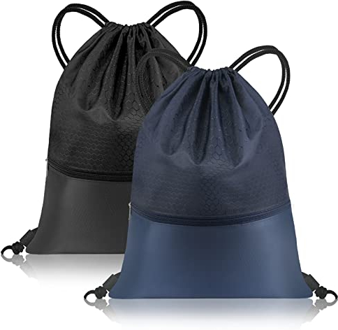 flintronic Drawstring Gym Bags, 2 Pack Waterproof Swimming Bag Sport Gym Sack, Large PE Bag Swim String Backpack with Zipper for School Sports Beach Holiday Travel - Kids & Adults