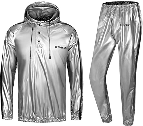 REEDBEEK Heavy Duty Fitness Sweat Suit Heat Trapping Sauna Suit Gym Exercise Heat Shaper Button Jacket Pant