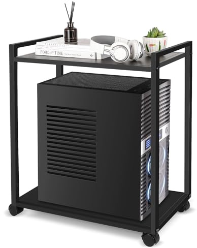 Liitrton 2-Tier CPU Stand with Lockable Wheels Under Desk for Office & Home