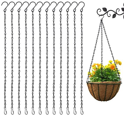 Blumenampel Ketten zum Aufhängen, 12 Stück Metall Hängende Kette 50cm Korb Halter Kette mit Clips & S-Haken, 3-litzige Ersatzkette Pflanzenhänger zum Blumentöpfe Vogel Fütterer Laternen Kreidetafeln
