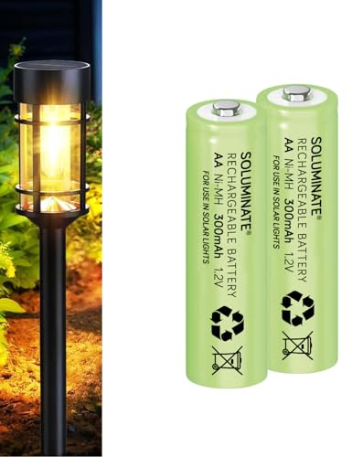 Soluminate rechargeable AA Solar Light Batteries (300mAh) for Garden Solar Lights (2-Pack)