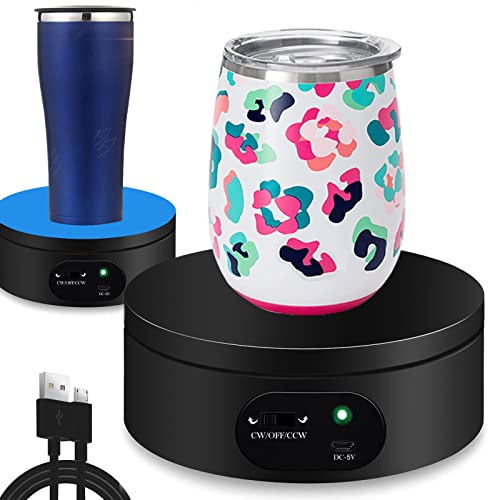 YVV Motorized Rotating Display Stand,Turner Cup Platform for Epoxy Glitter Tumbler, 360 Automatic Mute Rotating Turntable, Tumbler Making Supplies Spinner, Base for Product Video Show ,Balck 4.72in