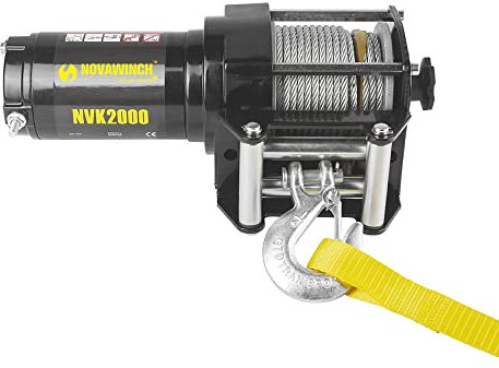 NovaWinch NVK2000i ATV Elektrische Seilwinde Bootswinde 12V - 907kg / 2000 lbs Motorwinde 1400W - Ideal für ATV, Quad und Offroad Einsätze - 15m Stahlseil mit Haken