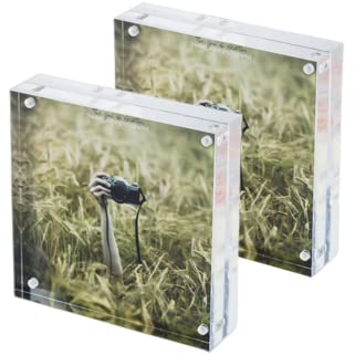 Confezione da 2 cornici magnetiche acriliche, 10x10 cm, doppio lato, vetro trasparente, display autoportante per arte, ornamento e piante, facile da cambiare