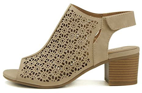 CityClassifed “Elect” ~ Women’s Laser Cut Geometric Caged Sling back Ankle Strap Low Stacked Heel Peep Toe Ankle Bootie (LT-TAUPE NB, us_footwear_size_system, adult, women, numeric, medium, numeric_8_point_5)