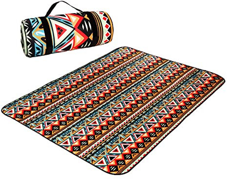 DOTBUY-SHOP Picknickdecke Wasserdicht, Campingdecke Stranddecke Wärmeisoliert Maschinenwaschbar Faltbar Picknickmatte, für Outdoor Strand Campen Wandern Ausflüge (Ethno-Stil,200x300cm)