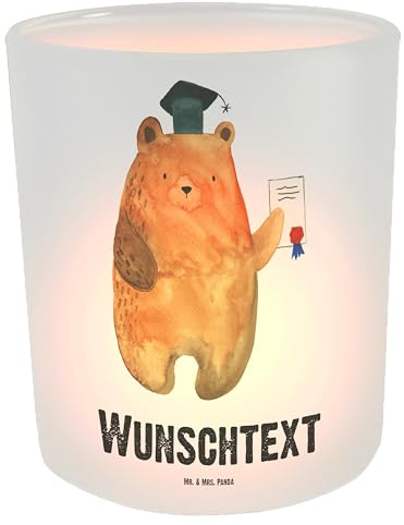 Mr. & Mrs. Panda Windlicht selbst gestalten Bär Prüfung - Personalisierte Geschenke, personalisiert, Teelichtglas mit Namen, Laterne, Personalisiertes, Prüfungen, Zeugnis, Abschluss, Teddy, Abitur