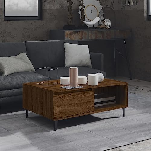 homiuse Mesa de Centro Mueble de salón Mesa Auxiliar Teléfono Mesa de té aglomerado Roble marrón 90x60x35 cm