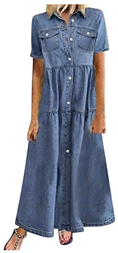 Lång jeansklänning för kvinnor, 3/4-ärm, elegant solklänning i vintagestil, strandklänning i plusstorlek, tunikaklänning, XXL