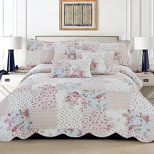 3 PCS Patchwork Bedspread Quilted Bed Throw Single Double King Size Bedding Set (Meadow, Double Bedspread Set)