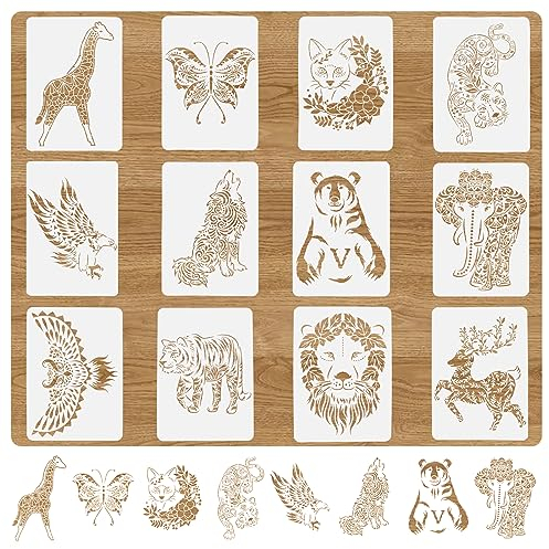 12 Stück Tiere Schablonen Kinder, 29 * 21cm Textilgestaltung Malerei Schablone, Kunststoff Malschablonen Zum Malen, Airbrush Set für DIY Handwerk Scrapbooking