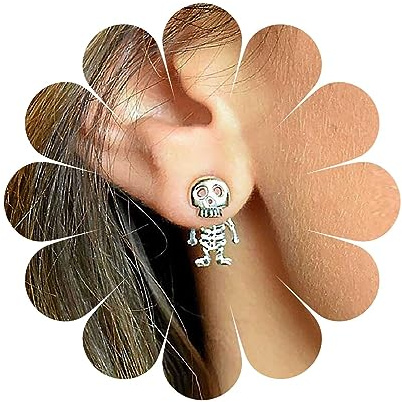 Cimenexe Gothic Skelett Ohrstecker Ohrringe Silberne Totenkopf Ohrringe Kleine Skelett Totenkopf Ohrringe Halloween Skelett Ohrringe Schmuck Für Frauen Und Mädchen Geschenke