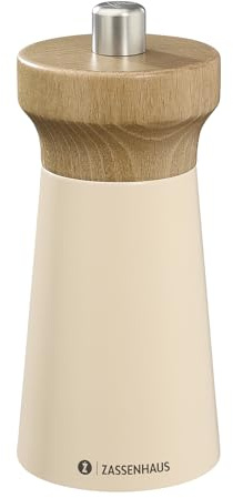 Zassenhaus Pfeffermühle WESTERLAND sand, 12cm, stufenloses Keramikmahlwerk | Gewürzmühle aus lackiertem Buchenholz, für Pfeffer und getrocknete Kräuter, 25 Jahre Mahlwerk-Garantie, 12 cm Höhe