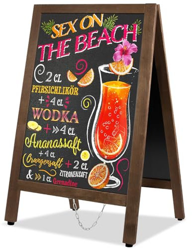 VAIIGO Pizarra Caballete de Pie para Bar Grande, Pizarra Negra de Menú con Marco de Madera Tablero de Tiza de 105x45cm Pizarra con Tiza para Mensajes Pizarra Magnética para Restaurante, Bar, Cafetería