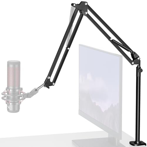 InnoGear Desk Mic Stand, Overhead Mic Boom Arm Microphone Stands High Riser for Blue Yeti Snowball HyperX QuadCast SoloCast Fifine Shure SM7B and Other Mics, MU-HP025 | Overhead Positioning, 3.3 lbs Weight Capacity, Foldable, Extendable, Rotatable, Easy to Install, Work with Blue Yeti