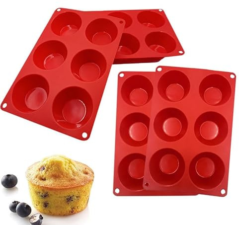 VIRSUS Stampi in Silicone Rotondi per Muffin da 6 porzioni RO009, di colore Rosso, Misura 27,7x16,5x3 cm, Formine Monoporzione Antiaderente per Dolci, Tortino al Cioccolato, Soufflé (4)