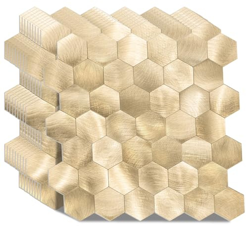 WoStick Azulejos Metálicos Adhesivos - Azulejos Autoadhesivos de 4mm de Grosor para Salpicadero con Despegar y Pegar de Metal Cepillado - 10 Hojas/Paquete