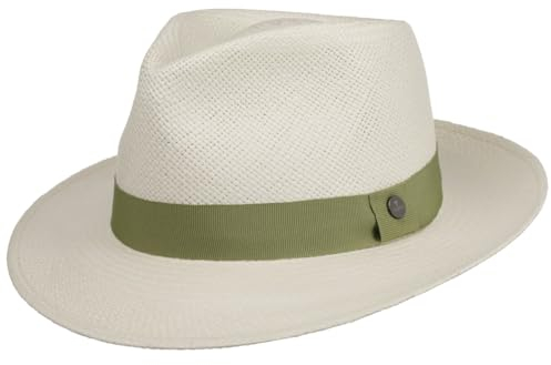 LIERYS Lendamo Panamahut Bogart-Stil Naturfarbener Hut 100% Stroh UV-Schutz Made in Ecuador Herren Frühjahr/Sommer weiß-grün S (55-56 cm)