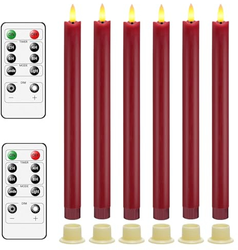 AnnSpa LED Kerzen Batteriebetriebene mit Fernbedienung, 6 Stück Mit Langem Stab Dochtlose Stumpenkerzen Heimdekoration Lange Stabkerzenlichter Konisch Kerzenhalter Rot [Energieklasse G]