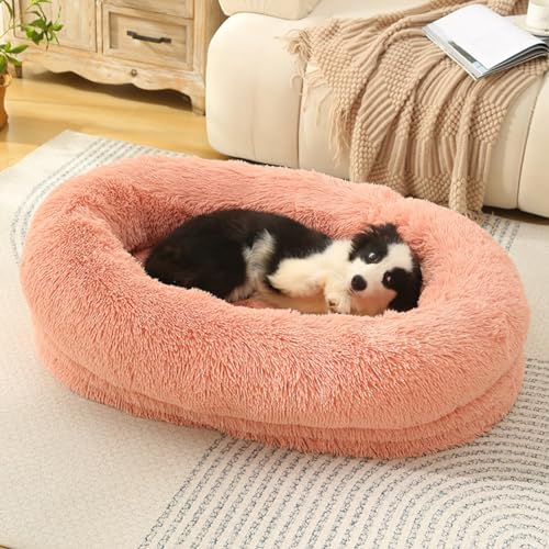 LINGXIYA Flauschig Katzenkissen, Rund Hundesofa, Abnehmbarer Hundekorb, Hundematte mit Rutschfester Unterseite, Waschbar Rund Hundebetten für Kleine, Mittelgroße Hunde Katzen, 75X55X18CM