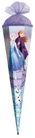 ROTH Schultüte groß Disney Frozen 85 cm - 6-eckig, Tüllverschluss, ROT(H)-Spitze - Zuckertüte Disney Frozen Schulanfang