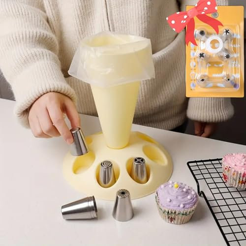 CRUIFU Spritzbeutelhalter Ständer zum Befüllen, Gebäckbeutelhalter Ständer, Dekorieren Beutelhalter mit 8 Schlitzen Düsenhalter, Kunststoff Gebäckbeutelständer für Kuchen Dekorieren Kit, Backzubehör