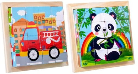 Katyjun 2 Stück Holz Puzzle Spielzeug, 6 in 1 Holzpuzzle Förderspielzeug Ab 2 Jahre, 3D Puzzle Ab 1 Jahr