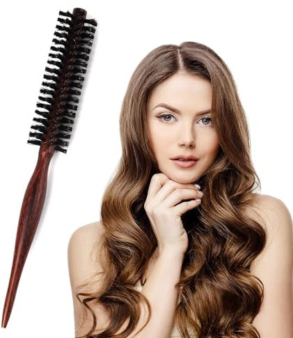 Spazzola rotonda con setole di cinghiale, piccola rotonda con setole naturali, portatile, spazzola da viaggio con manico in legno, per capelli corti, sottili e lunghi, mini