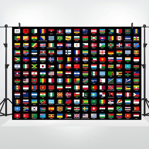 Bovlleetd Country Flags Backdrop 5x3ft Vinyl Black World International Flags Photography Background for Office School Classroom Decorations Photo Props