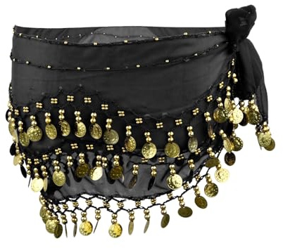 Shengxi Ceinture de danse du ventre professionnelle pour femme - En mousseline de soie - Avec 128 pièces - Jupe de danse du ventre pour fête de spectacle, Noir , taille unique