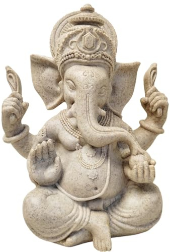 PIGPIGFLY Ganesh Buddha-staty, indisk gudomsstaty, dekoration vardagsrum, abstrakt skulptur, hembutiksdekoration, moderna vardagsrumsprydnader 18 cm (sandsten)