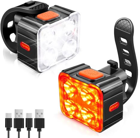Ainiv Luces Bicicleta Delantera y Trasera, Luz Bicicleta Recargable USB, 8+9 Modos de Iluminación, IP65 Impermeable Linterna Bicicleta para Ciclismo Nocturno, Mochila, Camping y Seguridad Vial