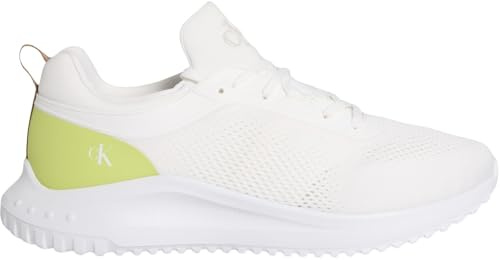 Calvin Klein jeans herr EVA Runner TECH stickad YM0YM01293 låg topp, vit (ljus vit//vild lime/gummi), 8 UK, Vit ljus vit vild lime gummi, 40.5 EU