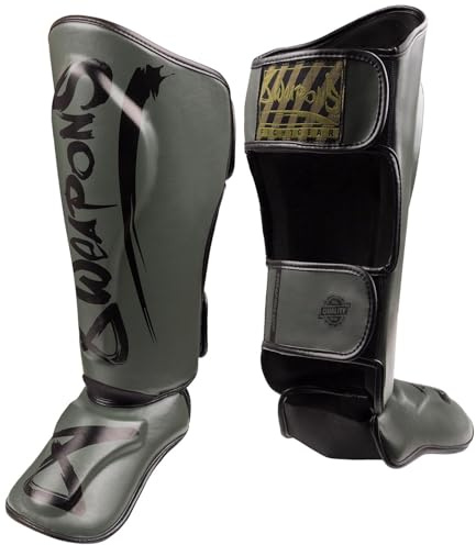 8 WEAPONS Schienbeinschoner Unlimited 2.0, Olive-schwarz, Größe S, Training & Wettkampf, Hochwertiges Kunstleder und perfekte Dämpfung, Muay Thai, K1, MMA, Karate & Kickboxen