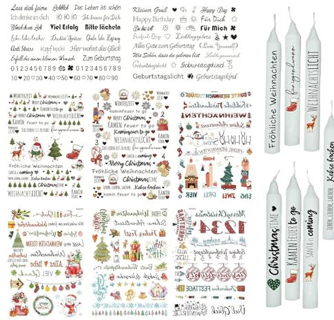 Kerzen Aufkleber Weihnachten, Kerzentattoos Advent, Kerzentatoos Weihnachten, Wasserschiebefolie Weihnachten, Kreatives -Kunsthandwerk-Folienaufkleber-Set, 8-teiliges Weihnachtsaufkleber-Motiv