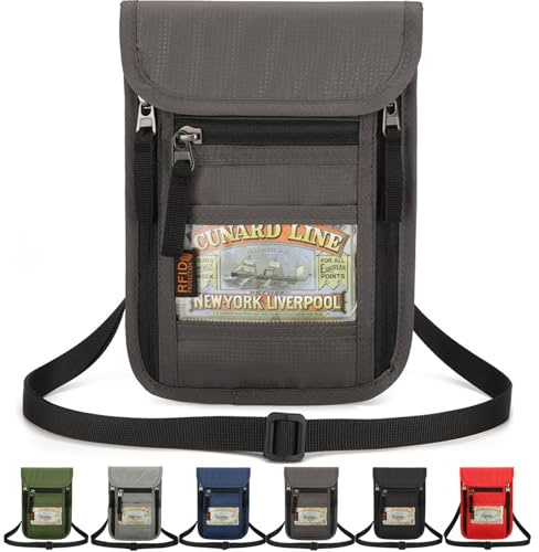 Tcdwla Brustbeutel Herren Damen Kinder, Reise Brusttasche (Dunkelgrau) | Brustbeutel mit RFID Schutz mit Mehreren Taschen für Bargeld, Karten, Schlüssel, Reisepass