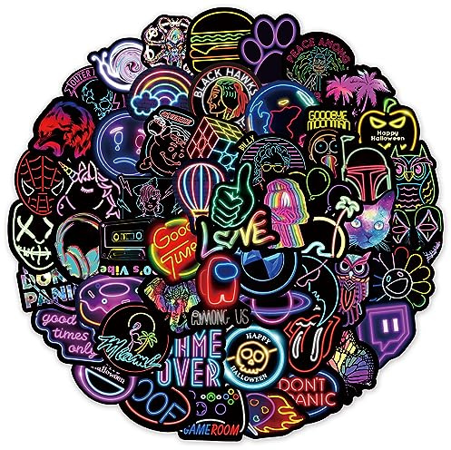 Neon Sticker 100 Pcs, Cool Graffiti Neon Stickers for Children Adults Teens,Waterproof Vinyl Stickers for Laptop Phone MacBook Scooter Scrapbook Journal Planner Skateboard Guitar