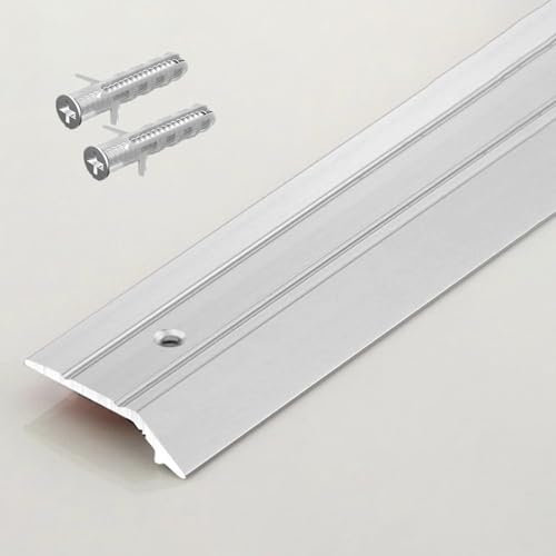 Tira de metal para umbral de puerta con tornillo, alfombra interior a baldosa/madera, barra de transición para unir alfombras y suelos, cubierta de costura para puerta, color plateado (90 cm)