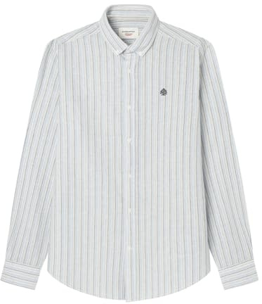 SPRINGFIELD Linne Stripes European Flax-skjorta för män, Elfenben, L